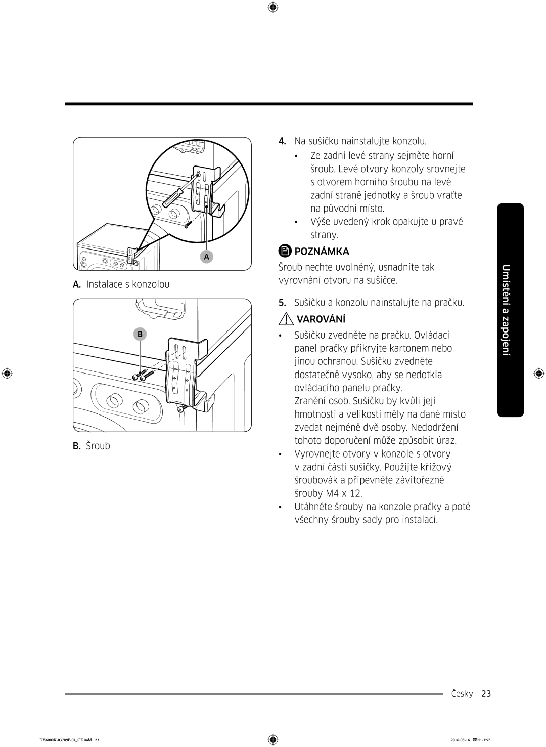 Samsung DV80K6010CW/LE manual Česky 23  